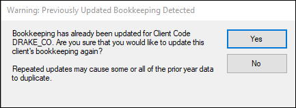 Image showing the option to update prior year bookkeeping warning.